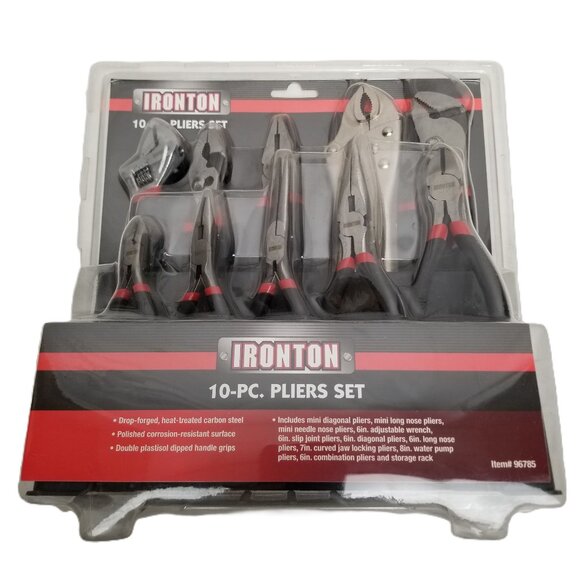 Ironton 10 Piece Pliers Set with Storage Rack Carbon Steel Professional Tools - Picture 1 of 9